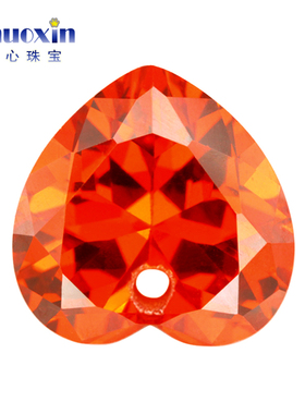 桃心形桔红色锆石中间单孔