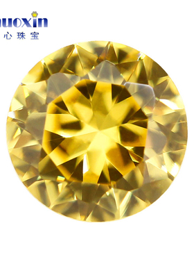金黄色圆形水晶锆戒面裸石 尖底人造宝石首饰品主石镶嵌仿钻