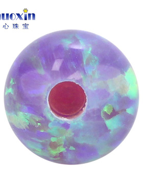 圆珠半孔紫色绿彩欧泊石欧珀裸石 球形打孔珠子人造合成澳宝OP40