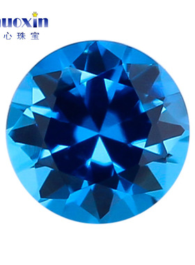圆形141#海蓝色纳米戒面裸石 合成纳米石尖底戒指项链镶嵌裸钻