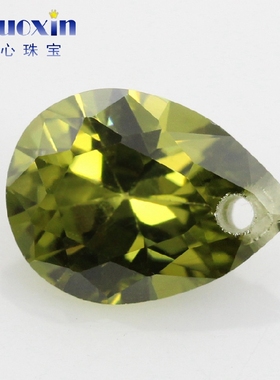 梨形橄榄绿色锆石单孔裸石戒面 水滴形人造CZ宝石镶嵌耳环耳钉DIY