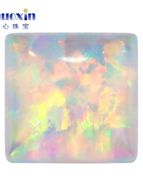 透色仿白欧泊石正方直角欧泊裸石 平底素面炫彩OPAL合成澳宝#17B1