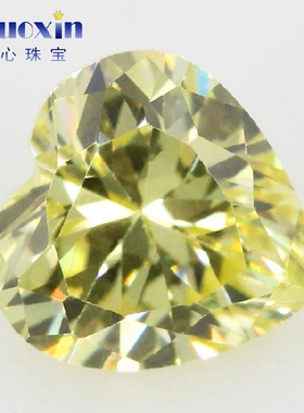 桃心形橄榄黄色锆石戒面裸石 心形人造CZ皓石宝石镶耳环饰品主石