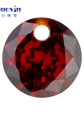 单孔大红色锆石石榴红色裸石 圆形尖底CZ打孔耳钉耳夹耳环diy散珠
