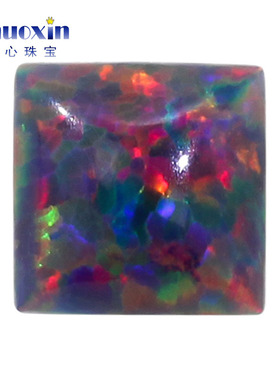 正方直角平底素面红色系欧泊石宝石裸石 OPAL多彩合成澳宝#13-2