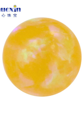圆珠透黄色绿彩欧泊石欧珀裸石 球形珠子合成澳宝光珠无孔#16C