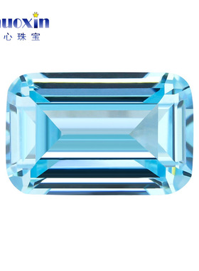浅色海蓝色锆石祖母绿切工裸石 长方形倒角车平海蓝锆戒面合成石