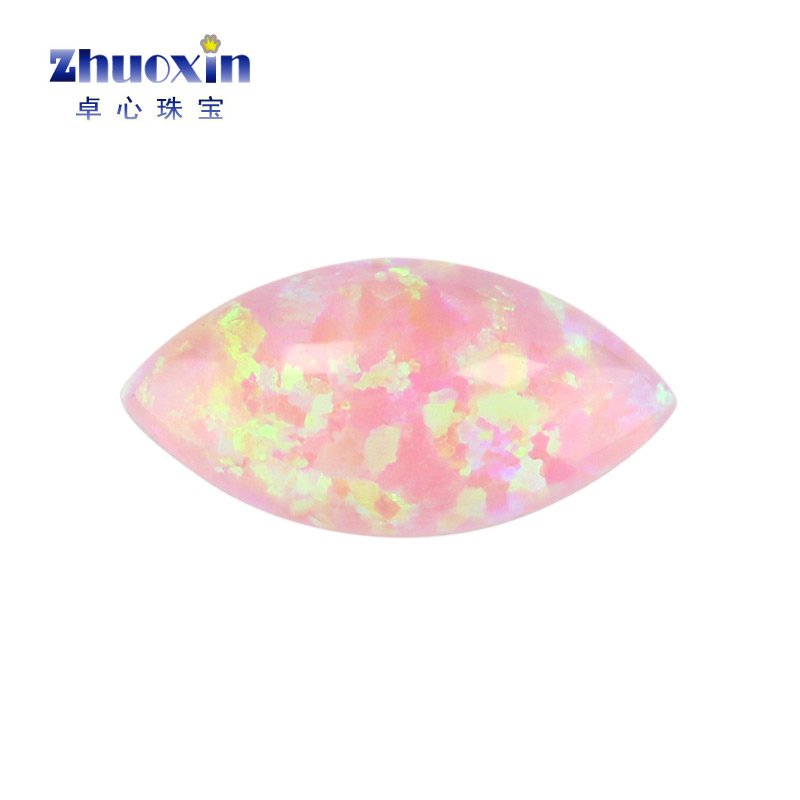 樱花粉色马眼人造澳宝裸石 树叶形平底素面欧泊欧珀石OP08