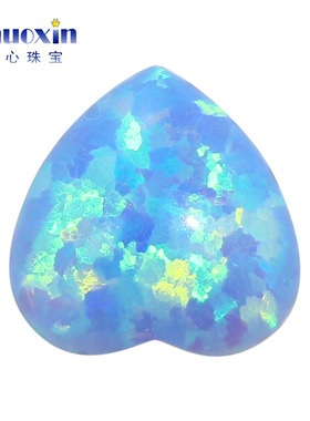 心形人造欧泊石OPAL天蓝色 平底素面桃心形合成澳宝戒面镶嵌OP06