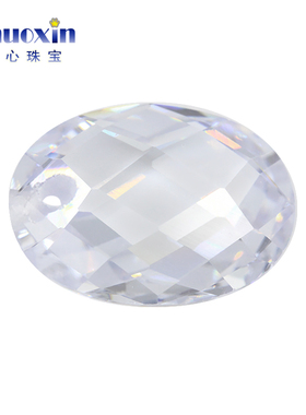 白色蛋形双龟面单孔合成锆石裸石 椭圆形透明色人造宝石首饰配件