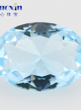 椭圆形浅海蓝玻璃合成宝石裸石 浅蓝色蛋形戒面水晶高仿钻主石