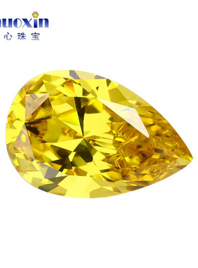 7A梨形金黄色锆石裸石CZ戒面 水滴形仿钻戒指吊坠主石配石饰品DIY