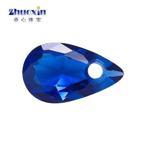 单孔113#蓝尖晶石梨形尖底裸石 合成蓝宝石水滴形吊坠打孔钻diy