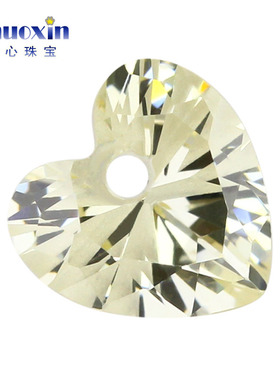 桃心形鹅黄色锆石中间单孔裸石高仿钻 心形带孔浅黄色耳环耳钉DIY