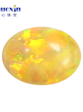 明黄色澳宝椭圆形欧泊石 蛋形平底素面多彩裸石人造OPAL宝石#54