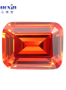 桔红色祖母绿形锆石裸石 长方倒角车平切割戒面橘红色CZ仿钻