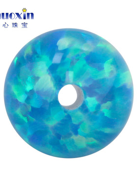 全孔圆珠蓝色欧泊石欧珀裸石 球形打孔珠子人造合成澳宝通孔OP73