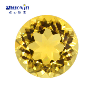 圆形培育黄水晶刻面裸石 合成黄晶戒指戒面主石尖底 压电水晶