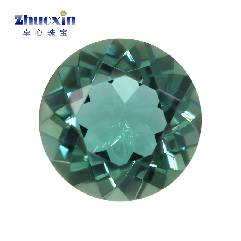 实验室生长培育绿水晶圆形刻面裸石 合成绿晶戒面尖底压电水晶
