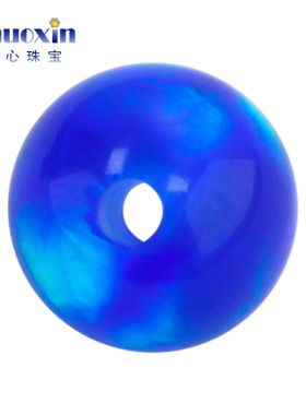 圆珠全孔透色蓝欧泊绿变彩欧珀裸石 球形珠子合成澳宝通孔 #5G2