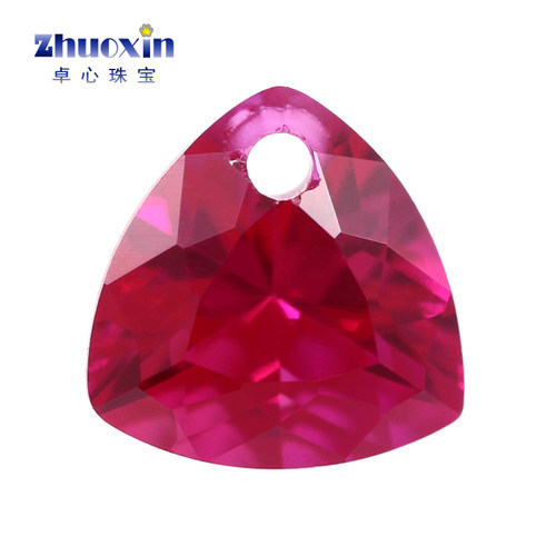 肥三角5#红刚玉单孔裸石 胖三角形人造合成红宝石Ruby首饰打孔钻