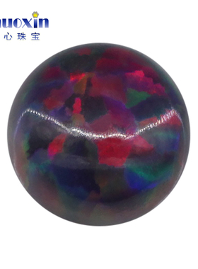 圆形人造欧泊石OPAL 平底素面暗红色多彩欧珀澳宝戒面裸石#13-3