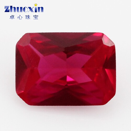 长方形倒角5#红刚玉裸石 合成培育红宝石小八角Ruby戒面首饰主石