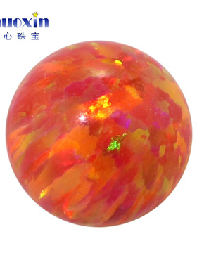 圆珠人造欧泊散珠裸石桔红色系 球形珠子合成澳宝光珠无孔OP25