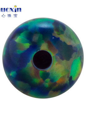 圆珠半孔深绿色欧泊石欧珀裸石 球形打孔珠子人造合成澳宝OP35