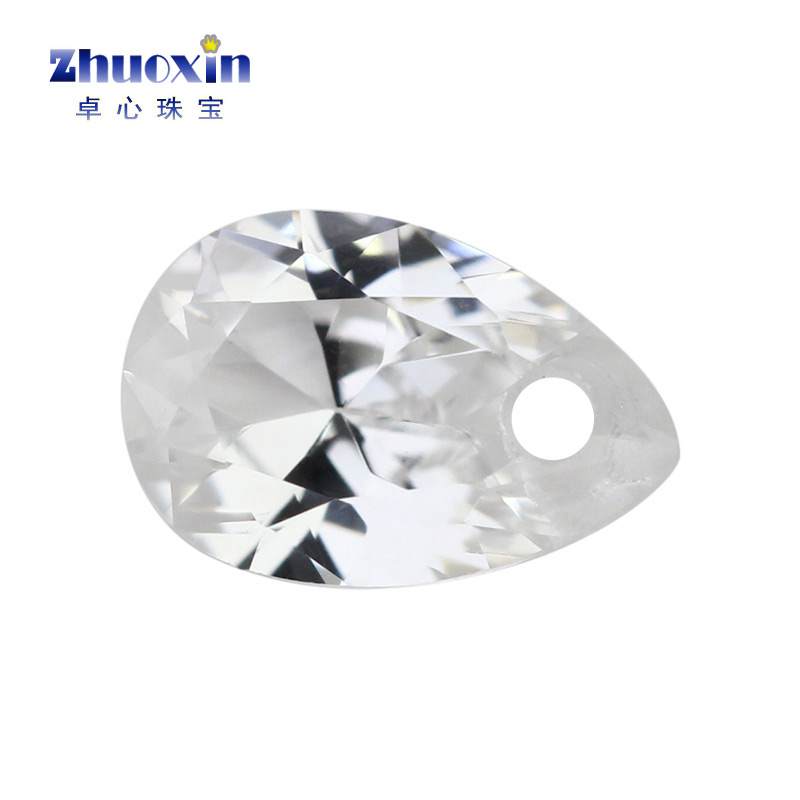 梨形12#白刚玉单孔裸石高仿钻 水滴形合成白蓝宝人造宝石打孔石