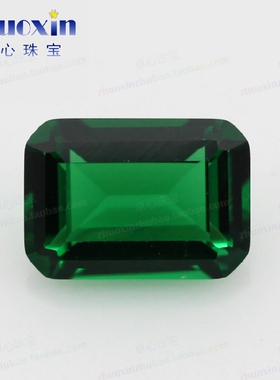 长方形倒角车平绿纳米裸石戒面 人造祖母绿色宝石祖母绿切割主石