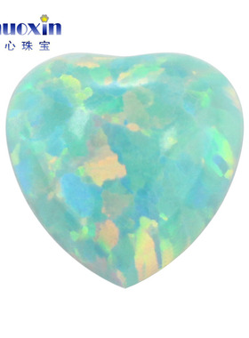 薄荷绿色心形人造欧泊石OPAL 平底素面欧珀澳宝戒面镶嵌OP03