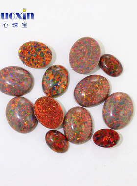 橙红色蛋形平底素面人造澳宝OPAL 椭圆形欧泊石火焰红裸石OP15
