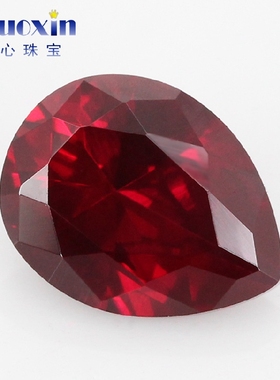 梨形8#红刚玉鸽血红裸石 合成培育红宝石Ruby大红色水滴形戒面DIY