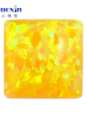 黄色绿彩欧泊正方直角平底素面黄色系宝石裸石 OPAL合成澳宝OP28