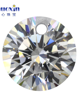 单孔圆形白色锆石裸石 打孔八心八箭宝石镶嵌耳钉耳环项链散珠