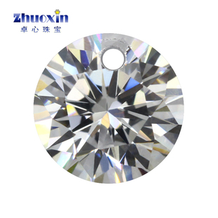 单孔圆形白色锆石裸石 打孔八心八箭宝石镶嵌耳钉耳环项链散珠