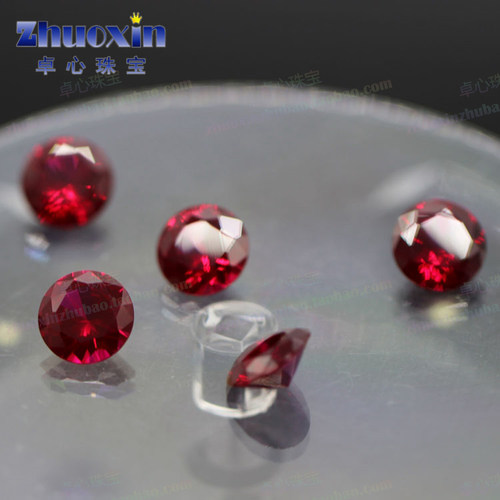 圆形8#红刚玉裸石 人造Ruby尖底合成宝石微镶蜡镶石饰品大尺寸