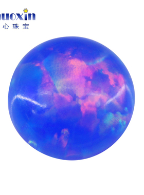 圆形平底素面透色蓝欧泊红彩OPAL 合成欧珀澳宝戒面手链主石#5B1