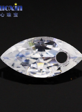 马眼白色锆石单孔戒面裸石 树叶形打洞人造CZ宝石镶嵌耳环首饰品