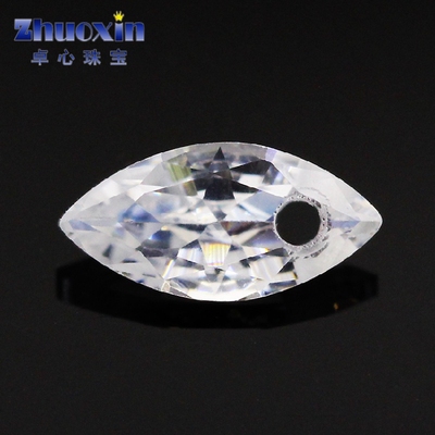 马眼白色锆石单孔戒面裸石 树叶形打洞人造CZ宝石镶嵌耳环首饰品