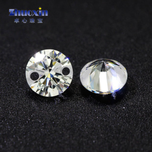 双孔圆形八心八箭白锆裸石 合成CZ白色打孔耳钉耳环项链diy散珠