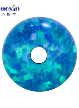 全孔圆珠蓝绿色欧泊石欧珀裸石 球形珠子合成澳宝通孔OP36