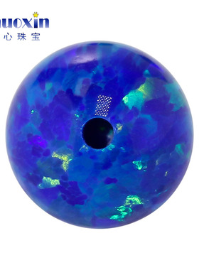 圆珠半孔蓝色系欧泊石欧珀裸石 球形打孔珠子人造合成澳宝 OP27