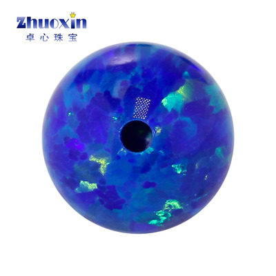 圆珠半孔蓝色系欧泊石欧珀裸石 球形打孔珠子人造合成澳宝 OP27