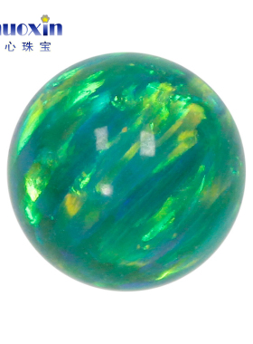 圆珠欧泊石欧珀裸石 球形珠子合成澳宝光珠无孔翠绿色OP11