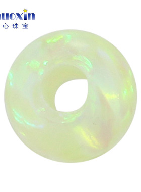 浅果绿色全孔圆珠欧泊欧珀石裸石 球形打孔珠子合成澳宝通孔OP12