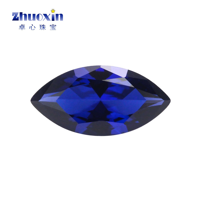 马眼形34#蓝刚玉裸石戒面 叶子形合成培育蓝宝石裸钻戒指配件DIY