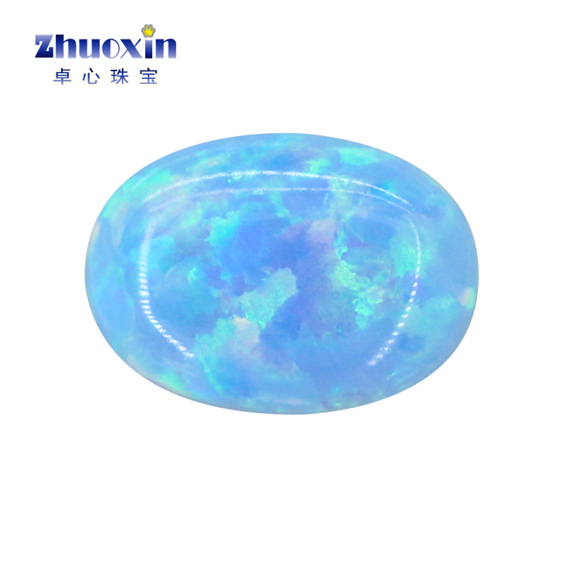 蛋形平底素面人造粉蓝色粉彩澳宝OPAL 椭圆形欧泊石宝石裸石OP26
