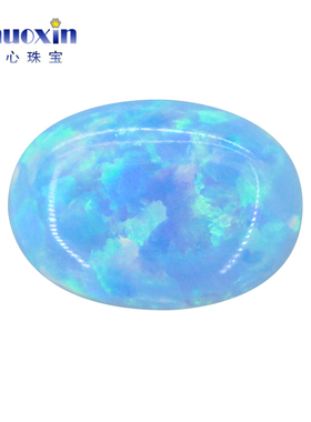 蛋形平底素面人造粉蓝色粉彩澳宝OPAL 椭圆形欧泊石宝石裸石OP26